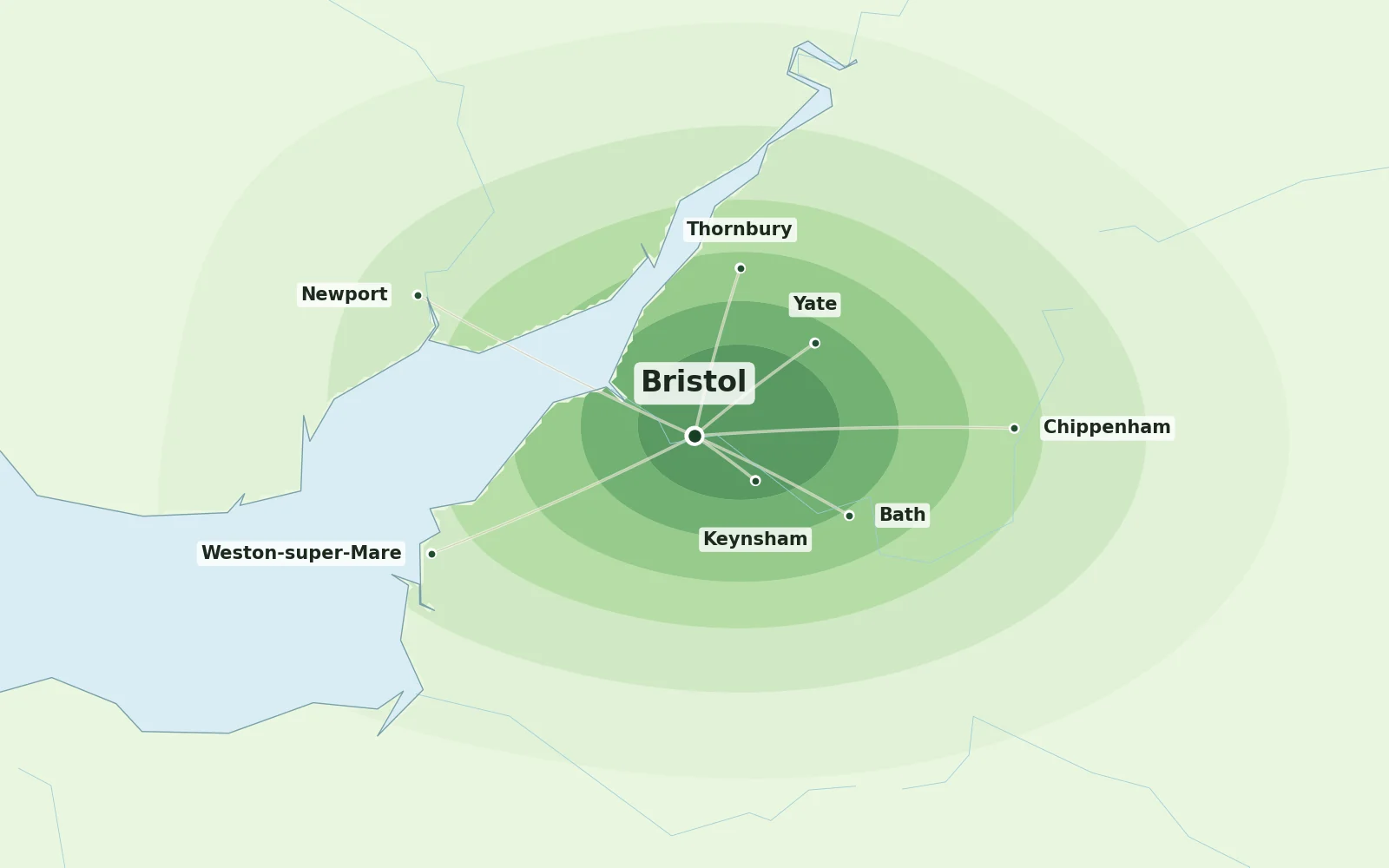 Map of Bristol and nearby areas we cover for Japanese knotweed removal