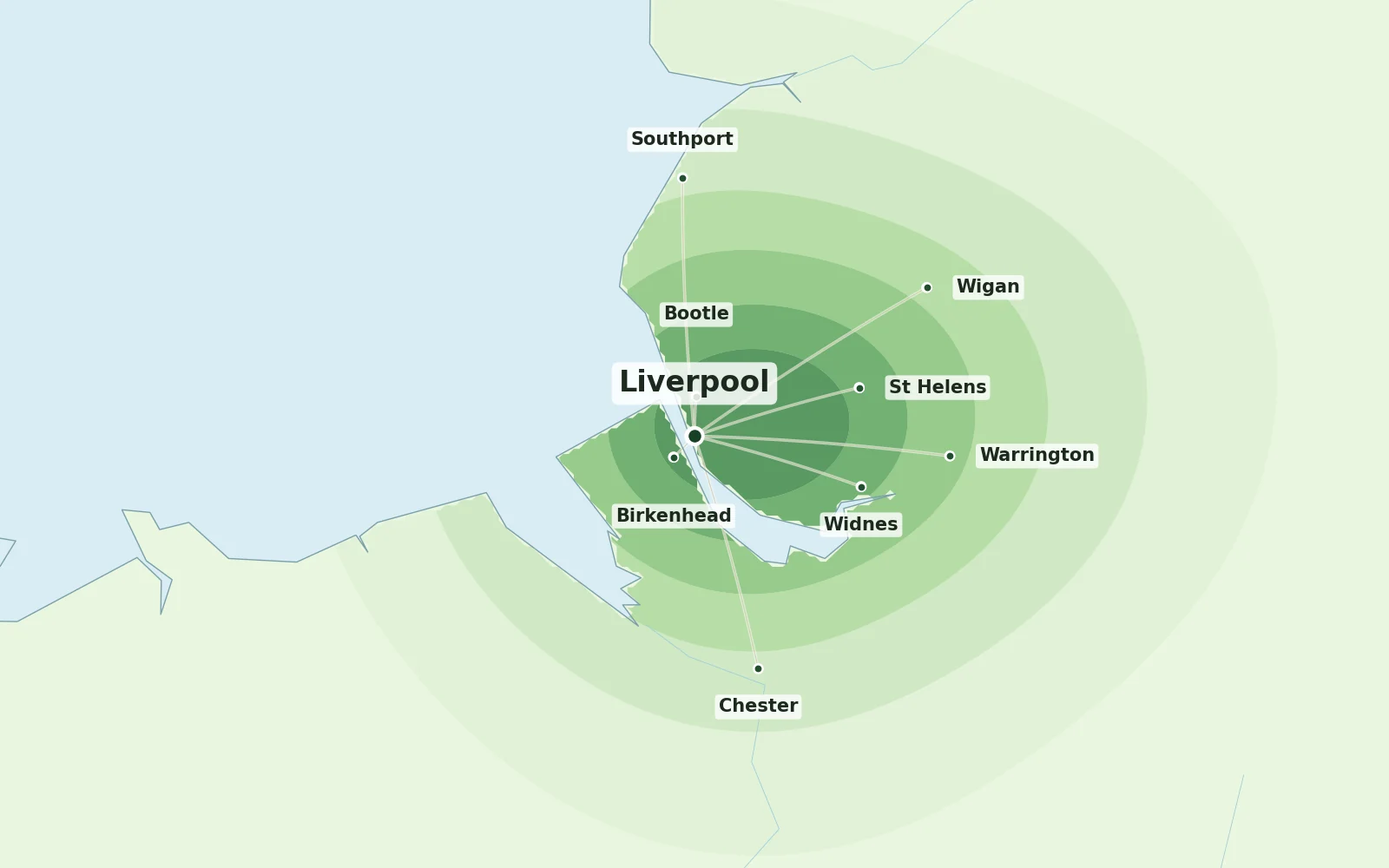 Map of Liverpool and nearby areas we cover for Japanese knotweed removal