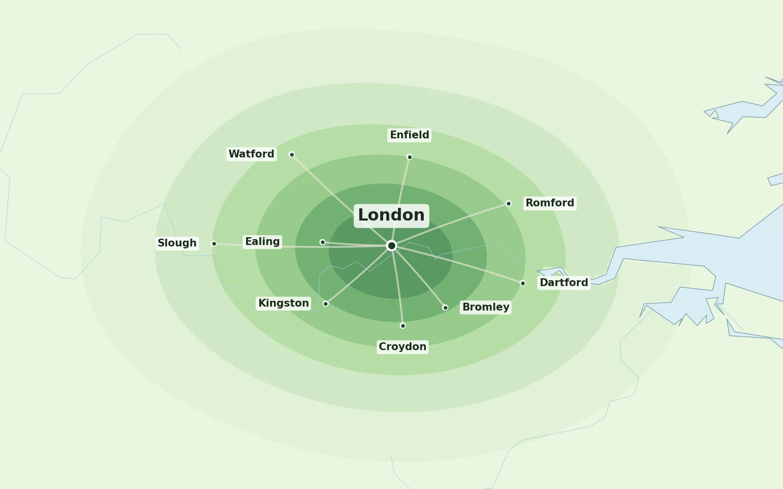 Map of London and nearby areas we cover for Japanese knotweed removal