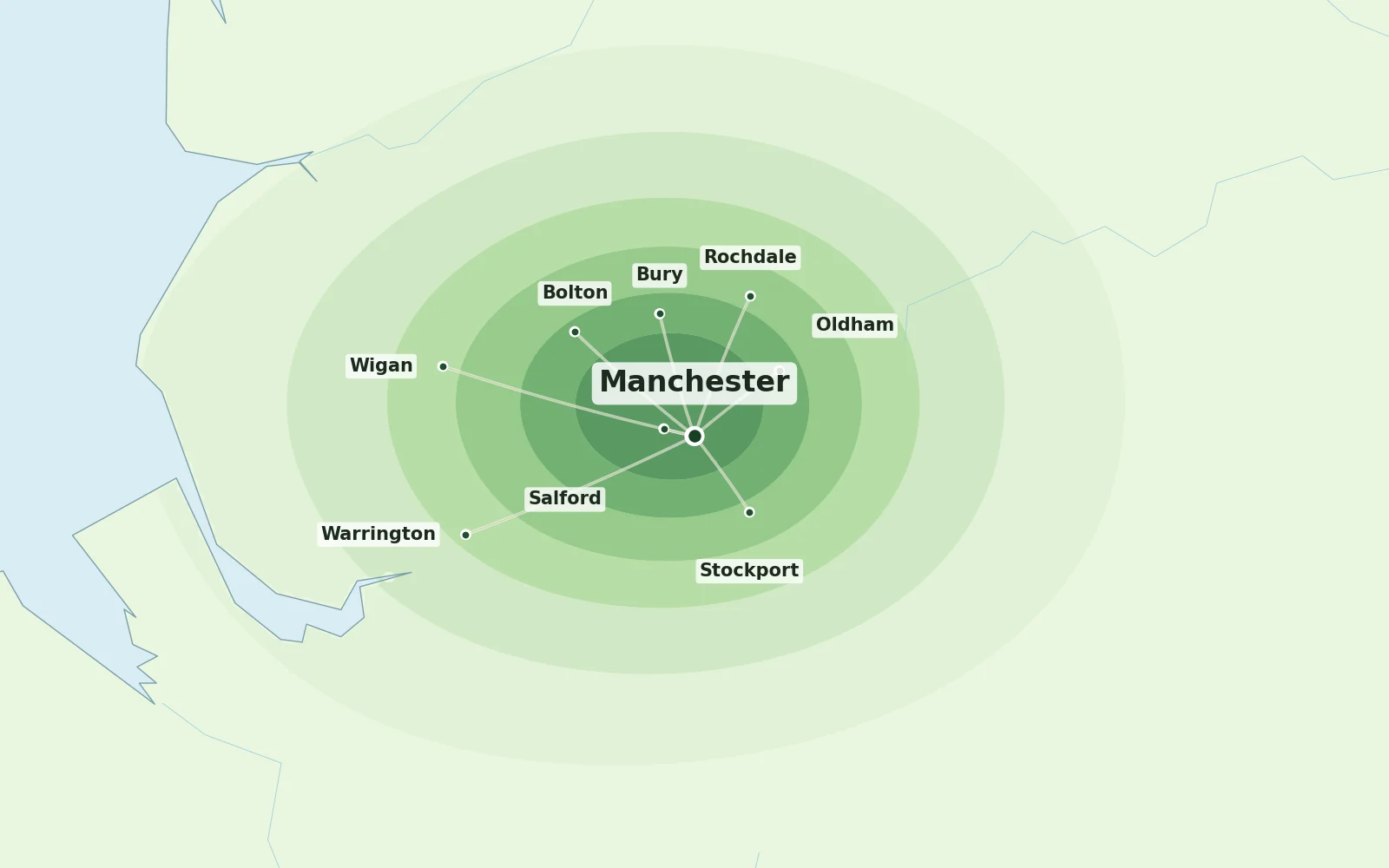 Map of Manchester and nearby areas we cover for Japanese knotweed removal