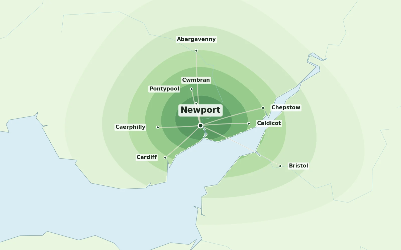 Map of Newport and nearby areas we cover for Japanese knotweed removal