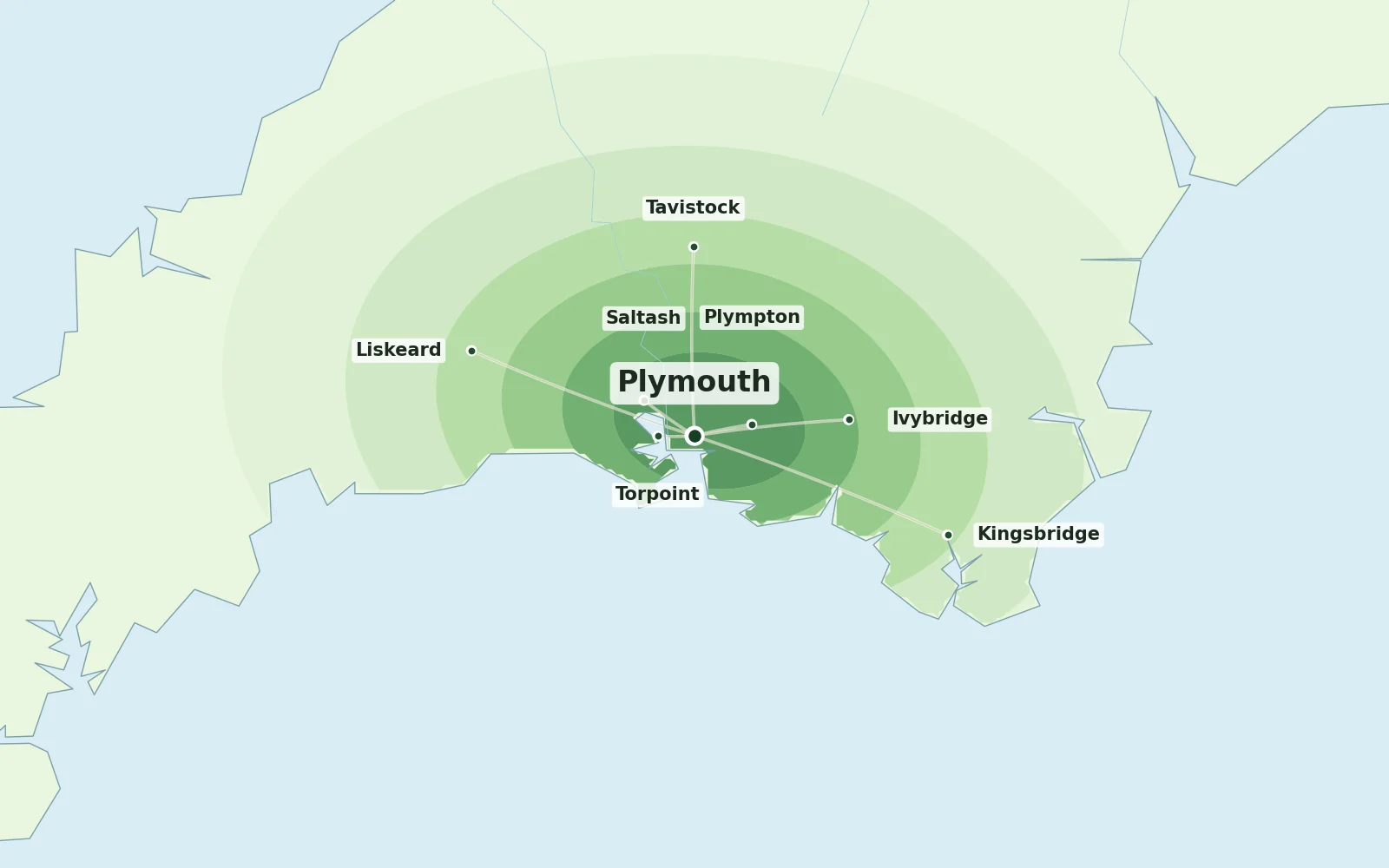 Map of Plymouth and nearby areas we cover for Japanese knotweed removal