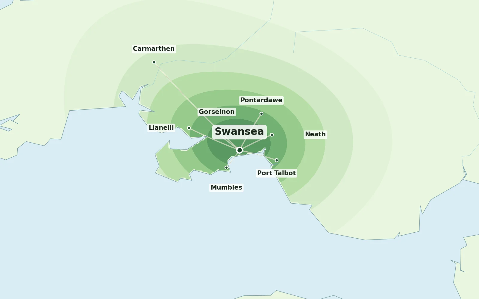 Map of Swansea and nearby areas we cover for Japanese knotweed removal
